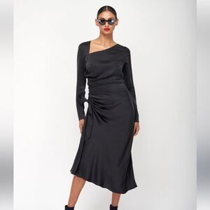 Equipment Annalise Black Silk Asymmetrical Midi Dress | Size 8